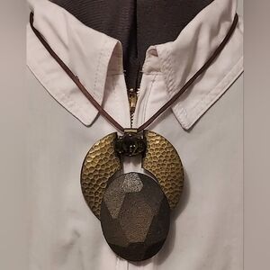 Vintage Canada Modernist Signed Kien Geometric Pendant Corded Necklace 19in.